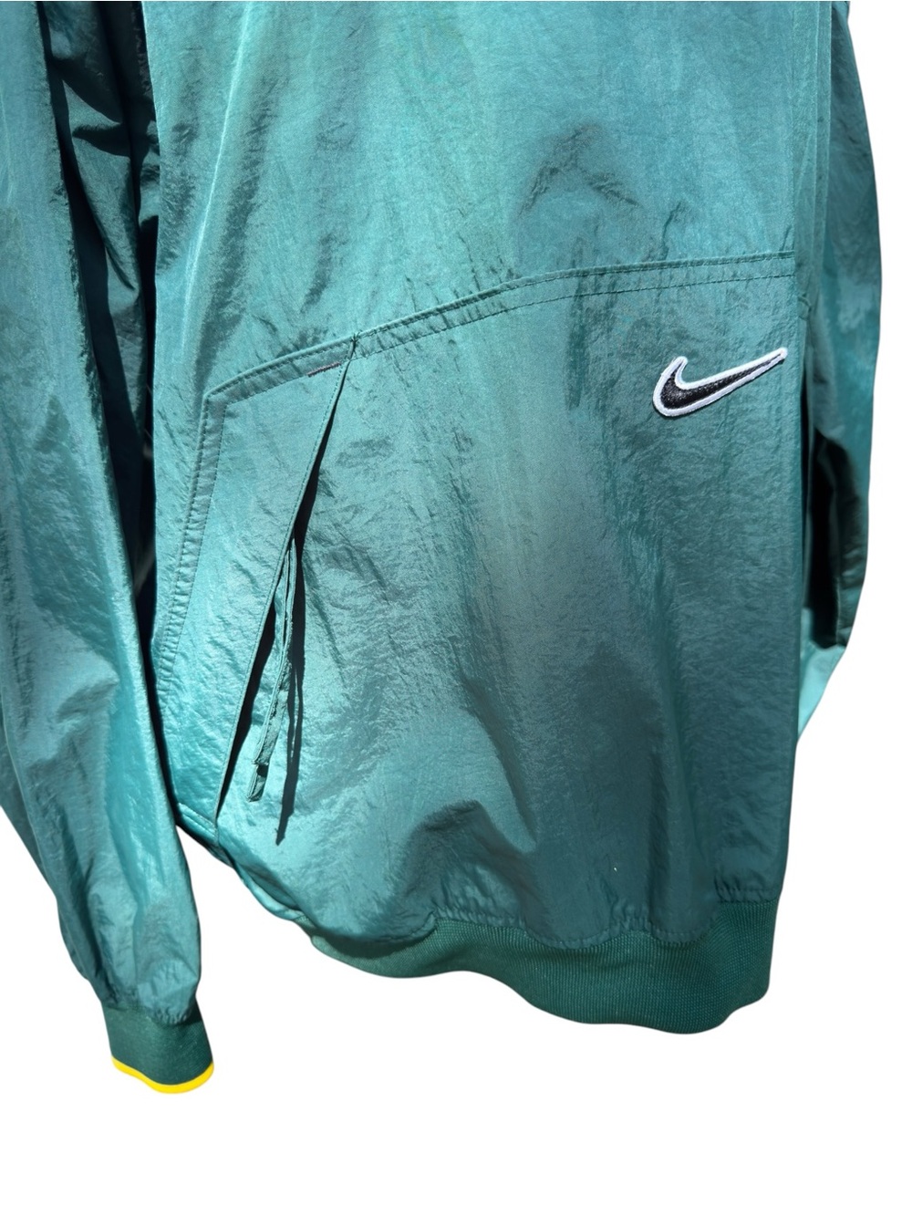 Nike V-Neck Nylon Pullover Vintage Y2K Sportswear Center Swoosh Green Gold XL - Picture 5 of 15